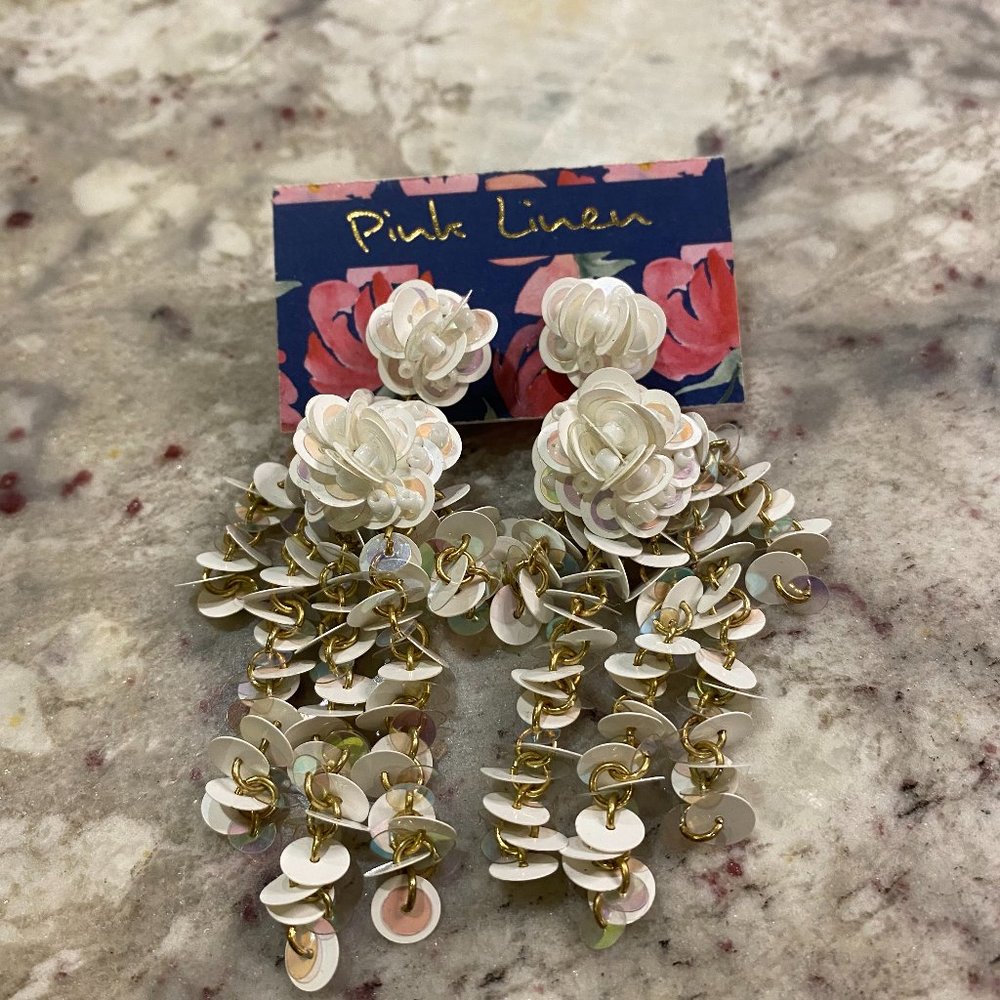 Pink Linen floral sequin earrings